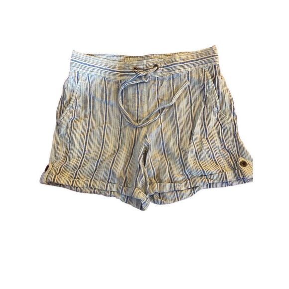 Per Se women’s khaki, blue and white striped linen blend shorts, size small - Picture 2 of 4